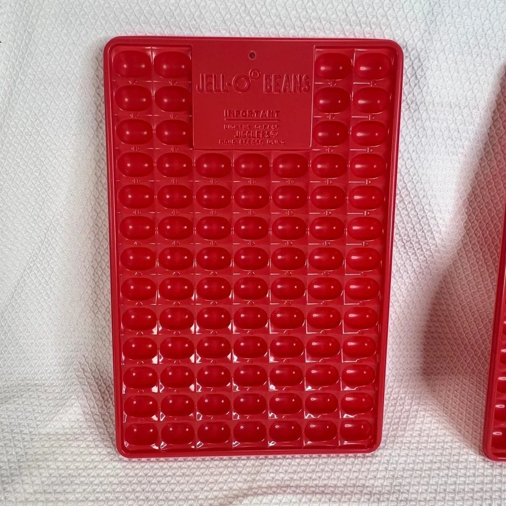 VTG Jell-O Beans Jigglers Molds Red Plastic Jelly Bean Jello Shot Trays Lot of 2